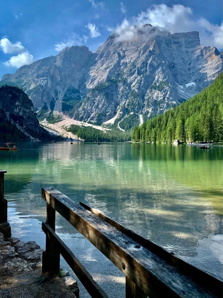 Beautiful landscape of the Dolomites and serene lake in Trentino-South Tyrol, Italy.